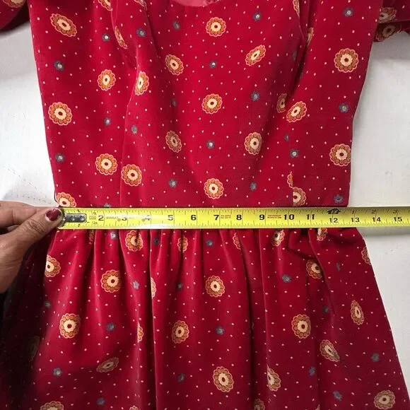 VTG Victor‎ Costa Red Velveteen Midi Party Dress Womens 10 Belted Puff Gold EUC